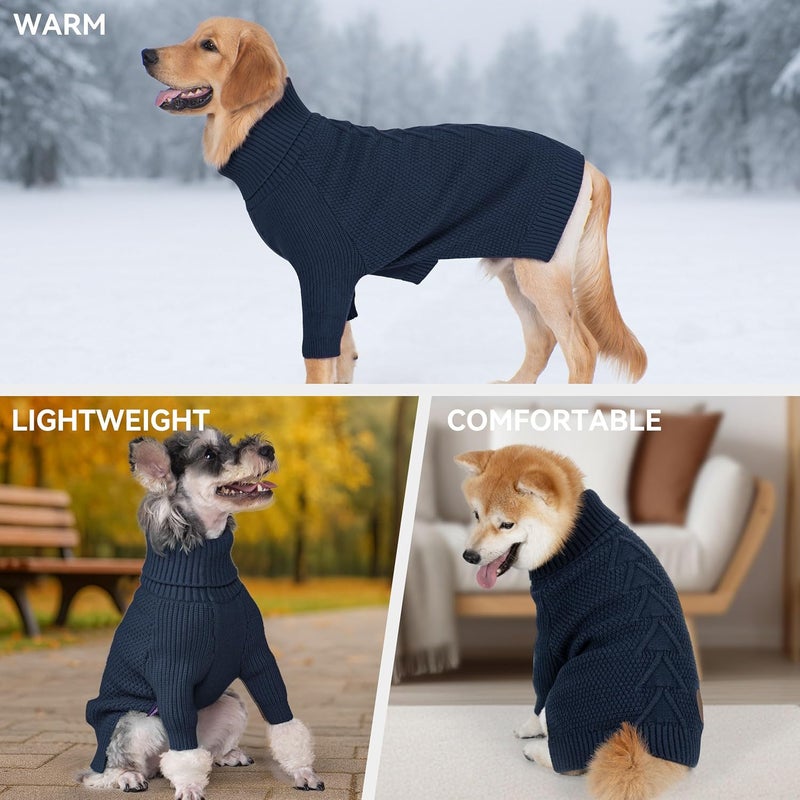 cyeollo Store Warm Small Dog Sweater, Knit Cold Weather Doggy Sweaters for Small Dogs Boy Pullover Winter Dog Clothes with Turtleneck for Indoor & Outdoor Wear, Navy M - Image 4
